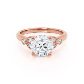 DELILAH - Round Moissanite 18k Rose Gold Shoulder Set Ring