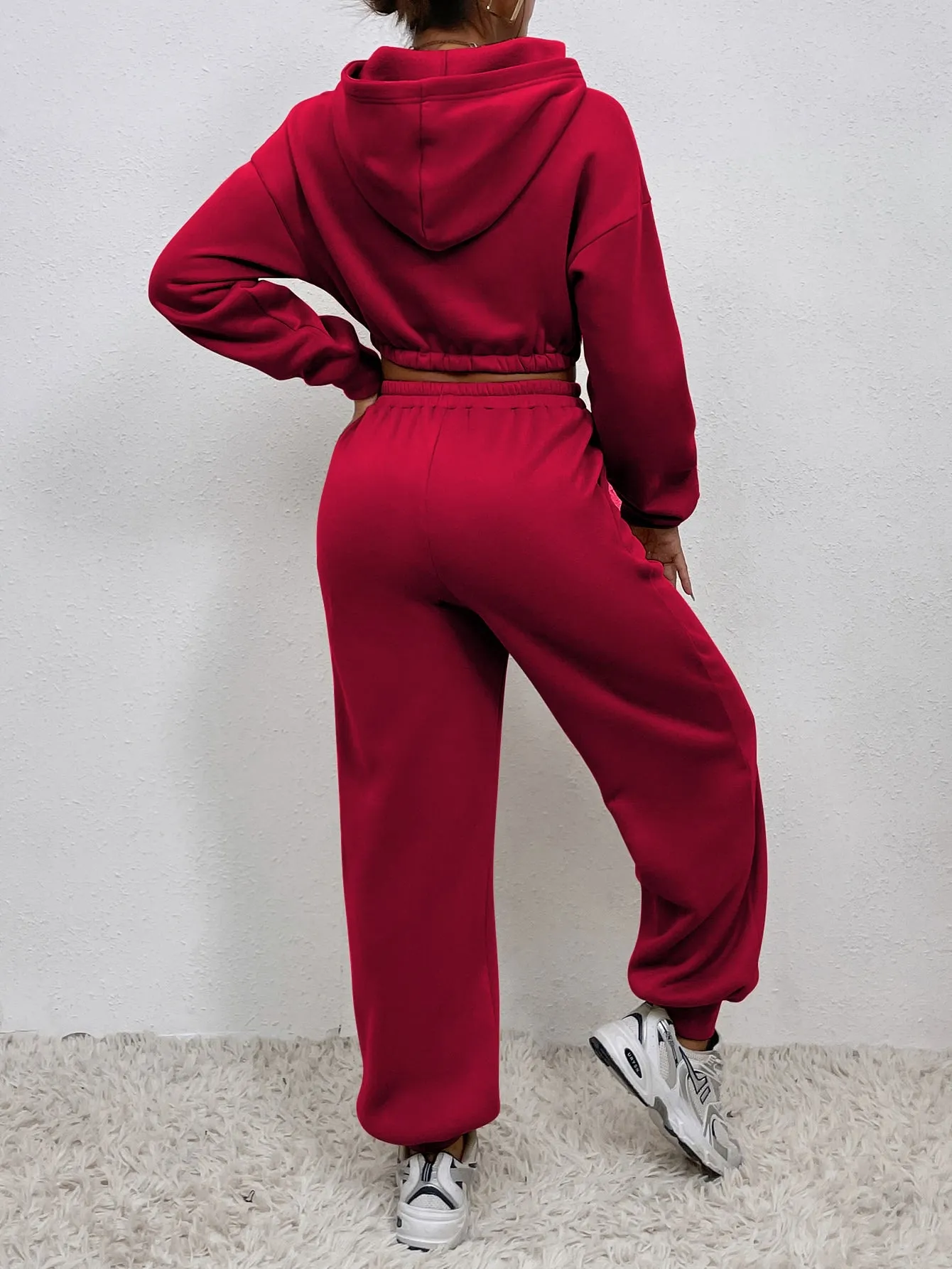 Drop Shoulder Crop Hoodie Sweatpants