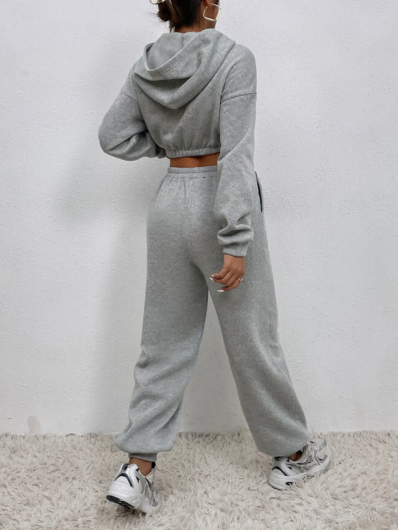 Drop Shoulder Crop Hoodie Sweatpants