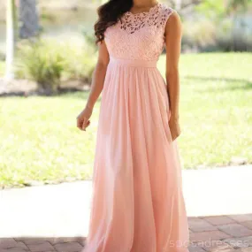 Elegant Lace Floor-Length Blush Pink Cheap Chiffon Bridesmaid Dresses, WG35