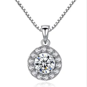 Elegant Round Diamond Pendant Necklace - 925 Sterling Silver