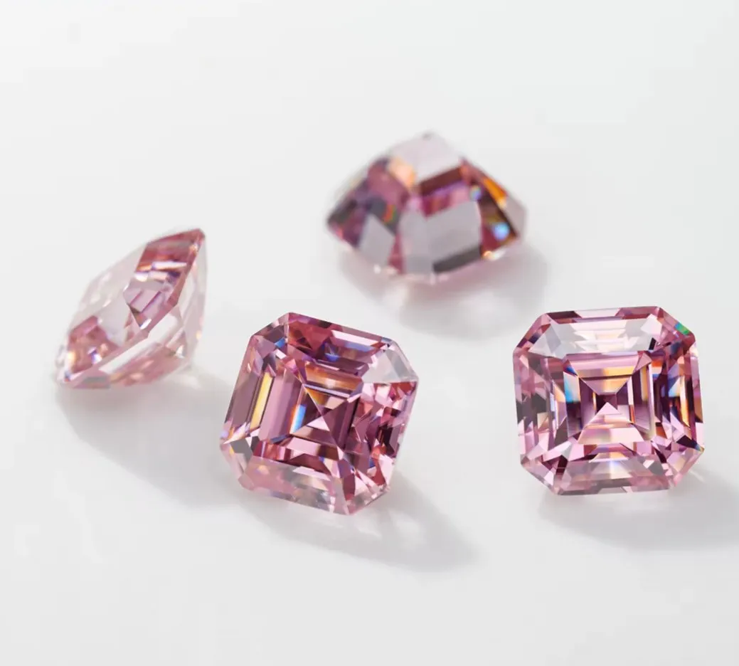 Fancy Pink Asscher Cut Moissanite Stones