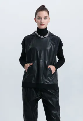 Faux Leather Solid Blouse