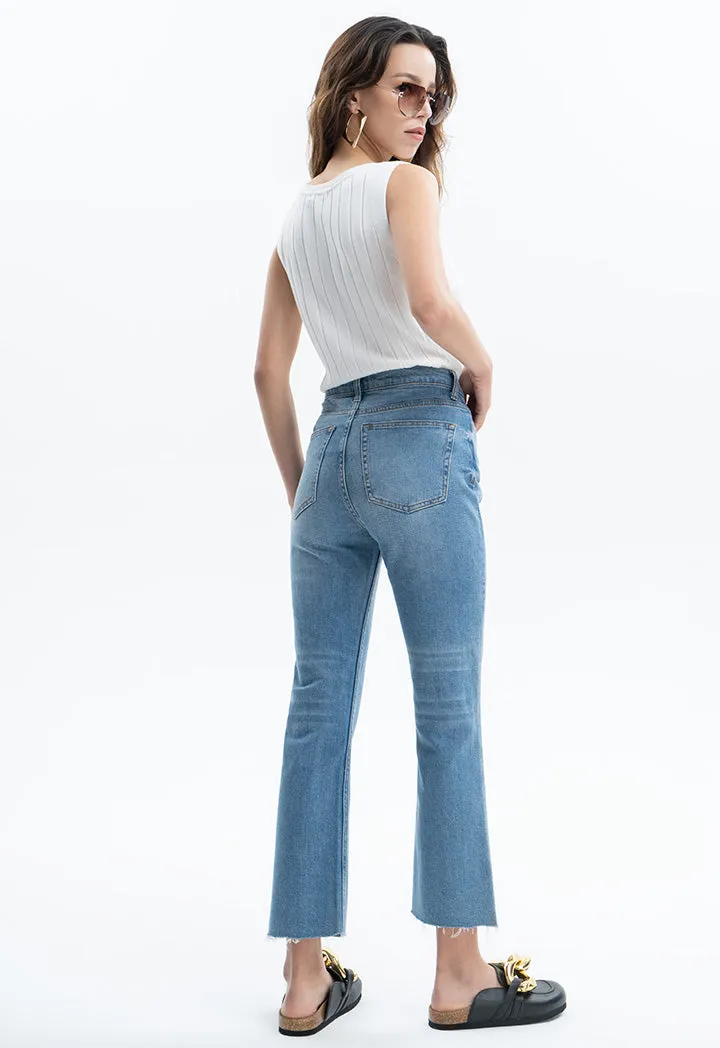 Frayed Hem Solid Jeans