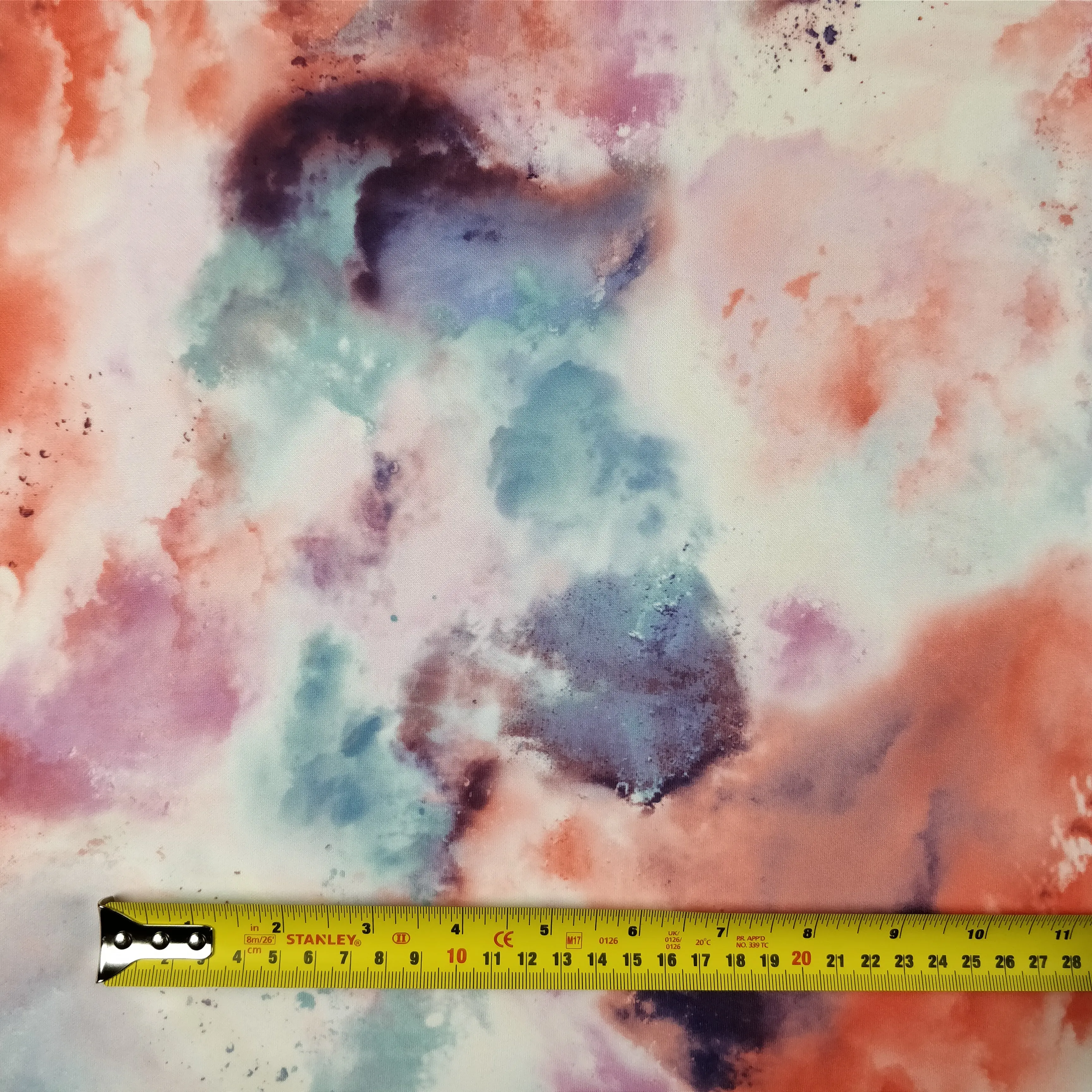 FS116_2 Powder Paint Cloud Scuba Stretch Knit Fabric Pink Orange