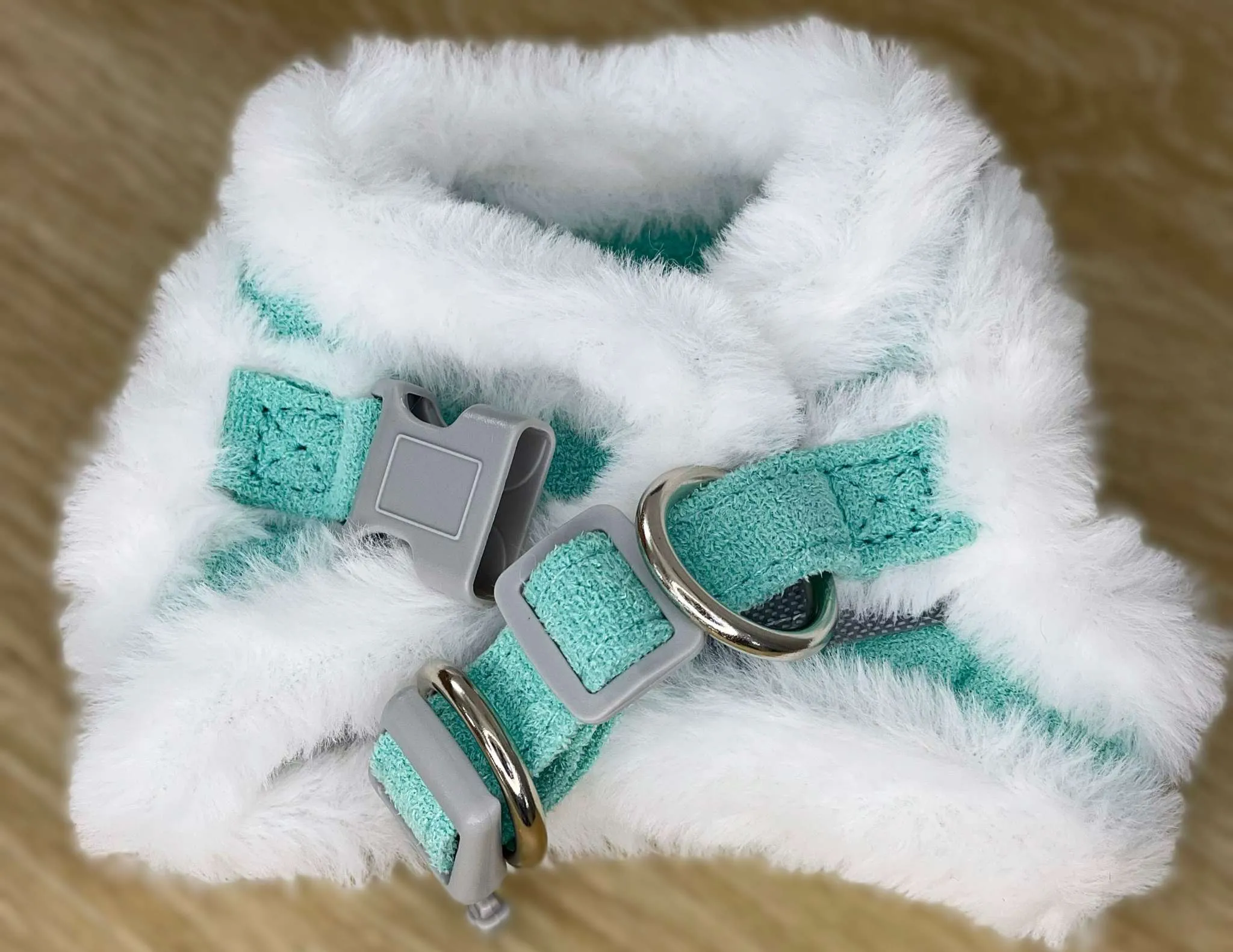 Fur and suede harness set, XXXS, chest 24-30cm