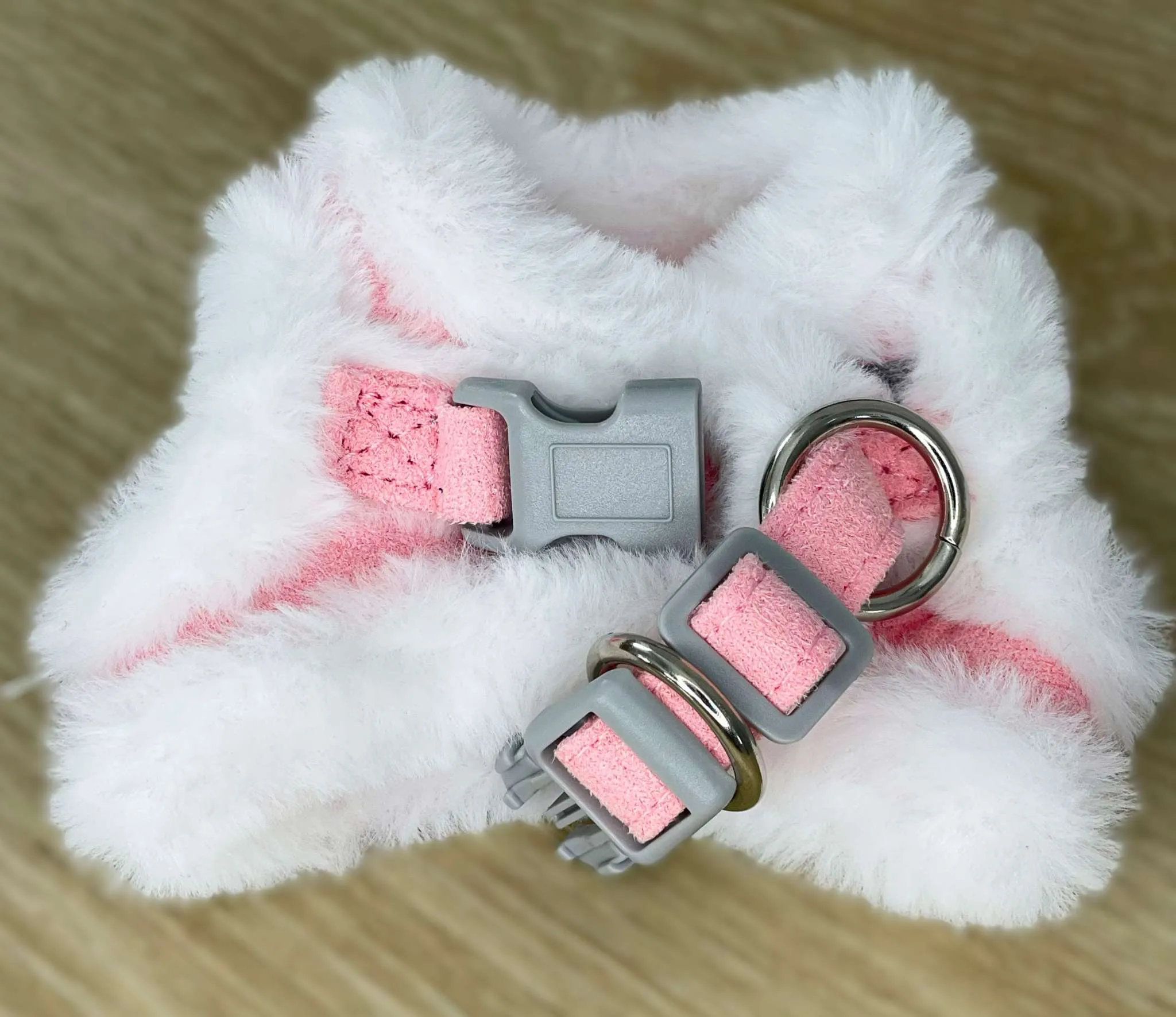 Fur and suede harness set, XXXS, chest 24-30cm