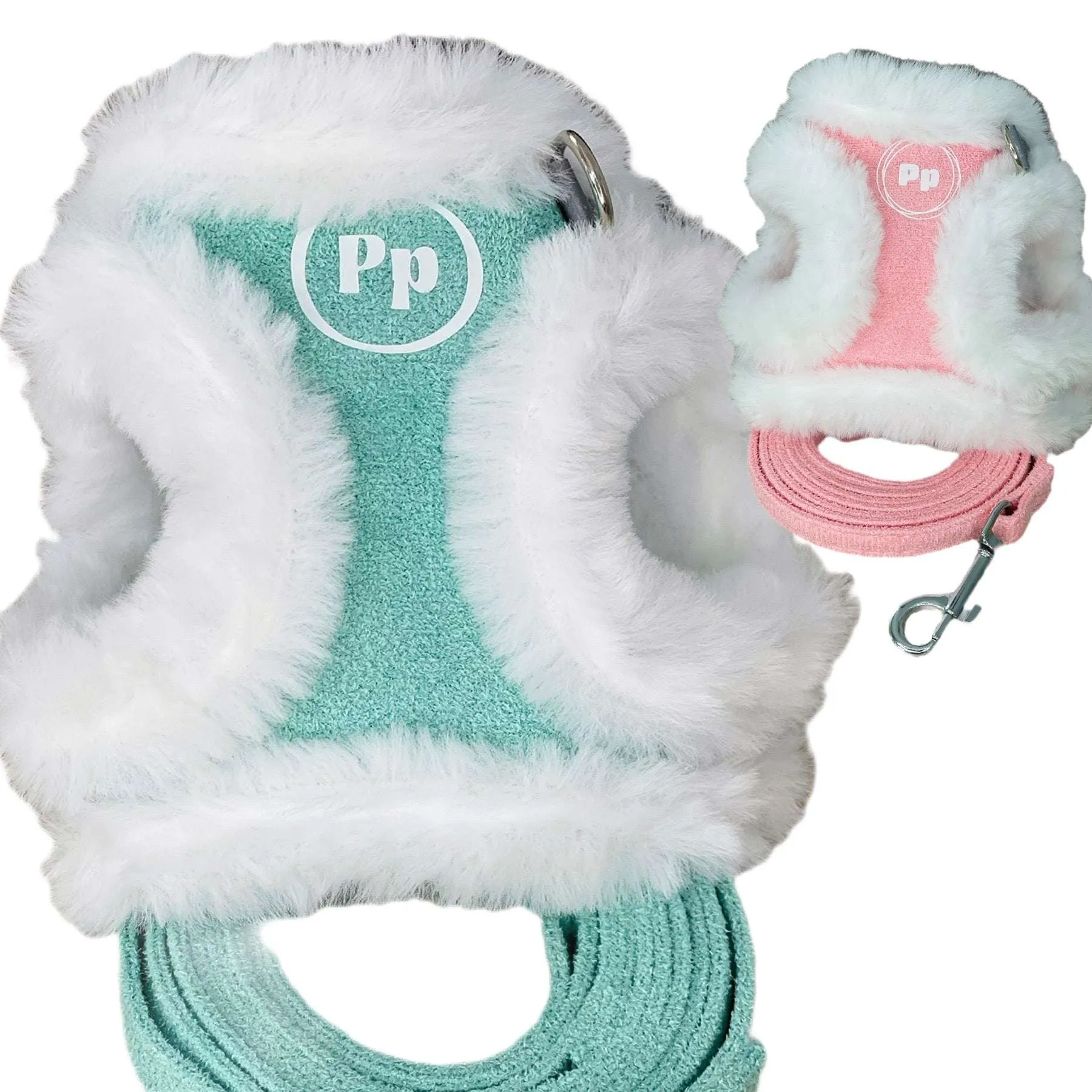 Fur and suede harness set, XXXS, chest 24-30cm