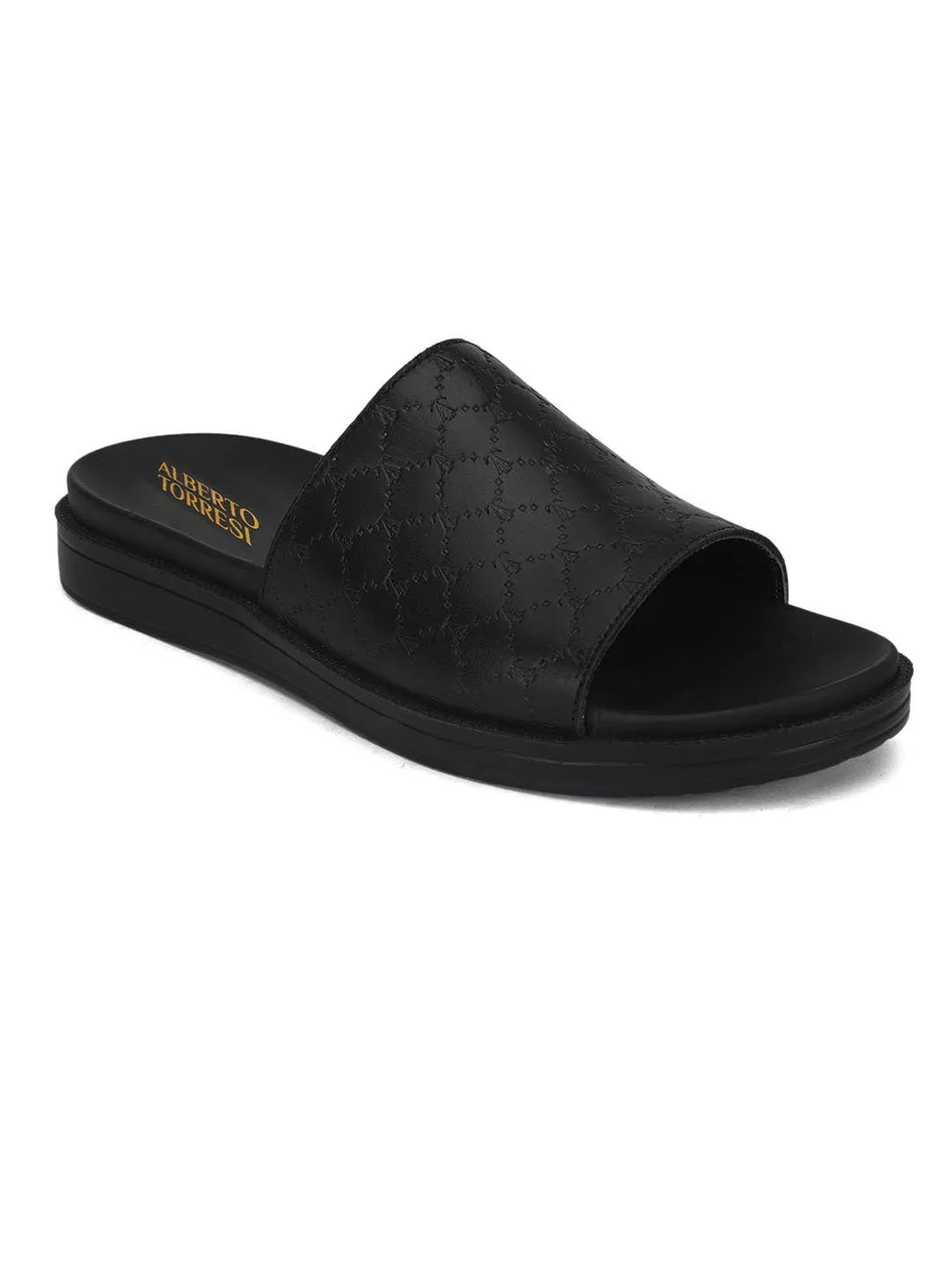 Genuine Leather Black Casual Sliders