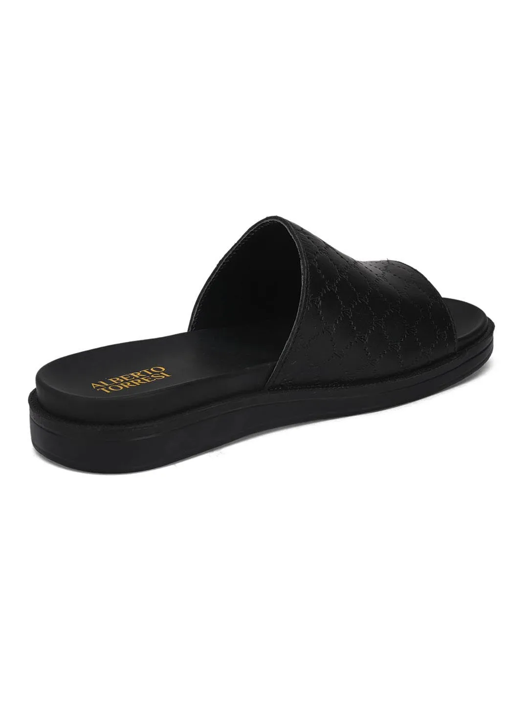 Genuine Leather Black Casual Sliders