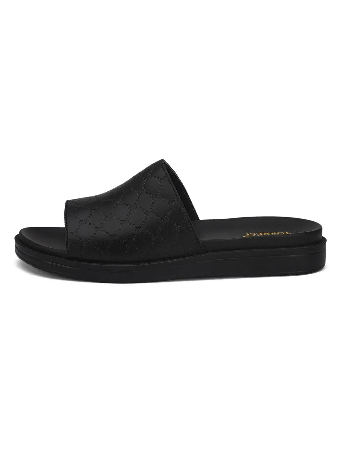 Genuine Leather Black Casual Sliders