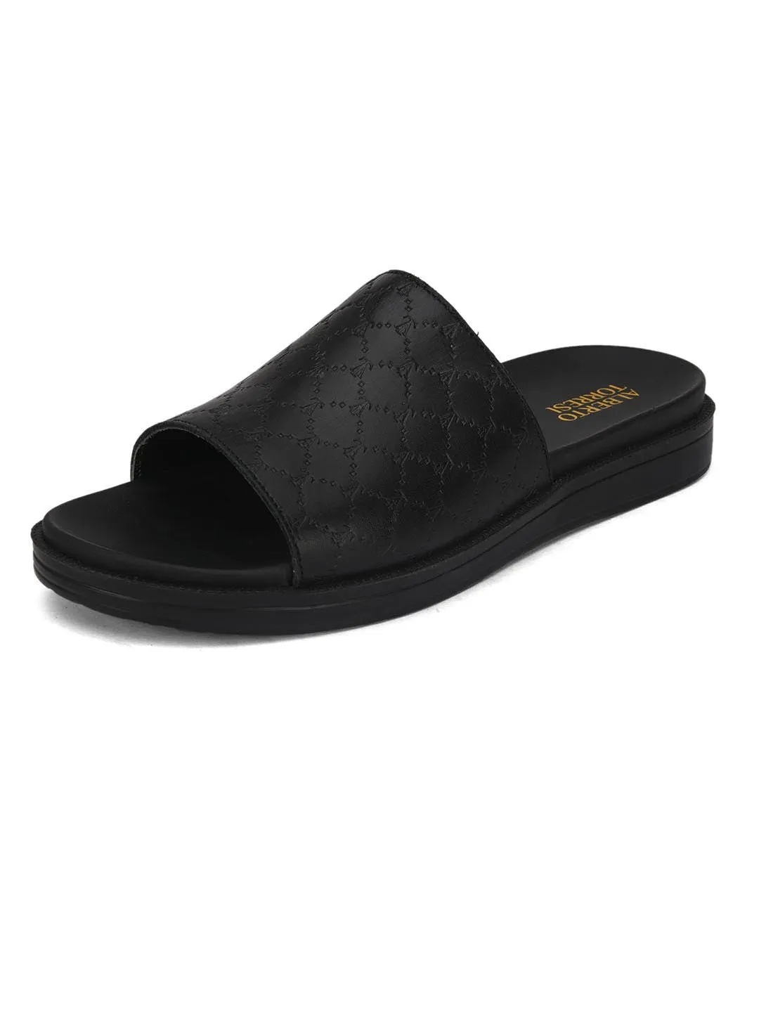 Genuine Leather Black Casual Sliders