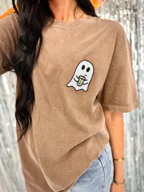 Ghost Coffee Cute Pocket Embordered Tee