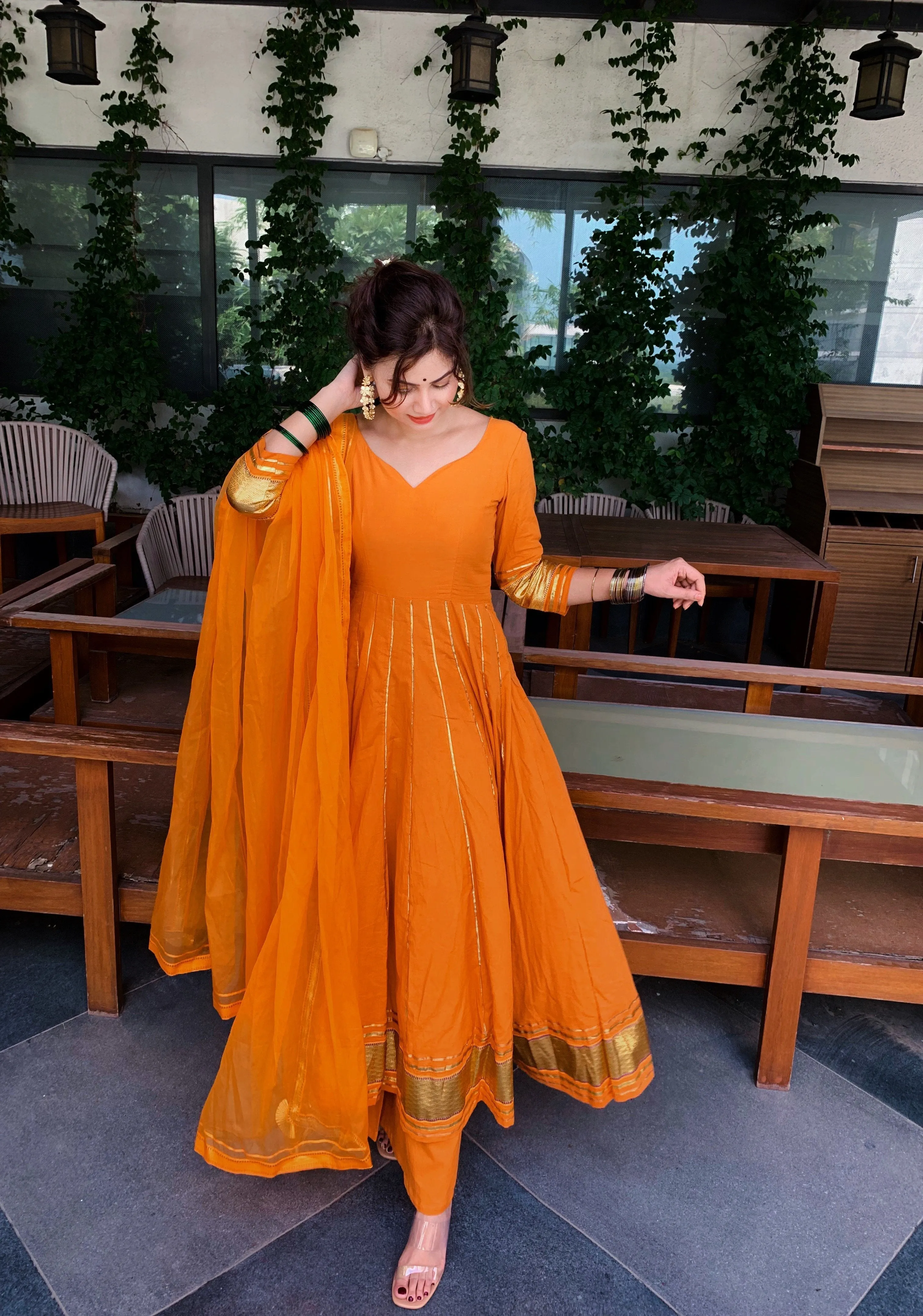 Golden Orange Gotapatti Anarkali Set