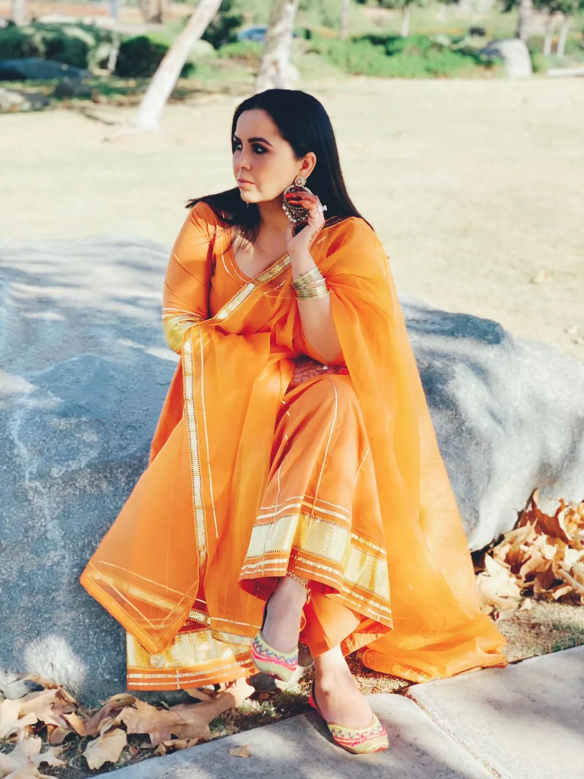 Golden Orange Gotapatti Anarkali Set