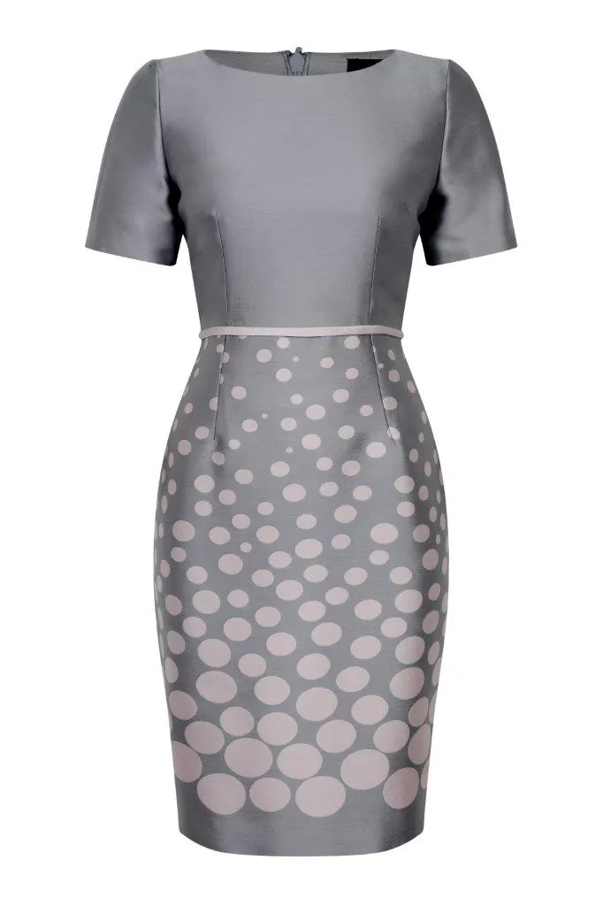 Graduated Pink Dots on Grey Silk Sateen - Angie