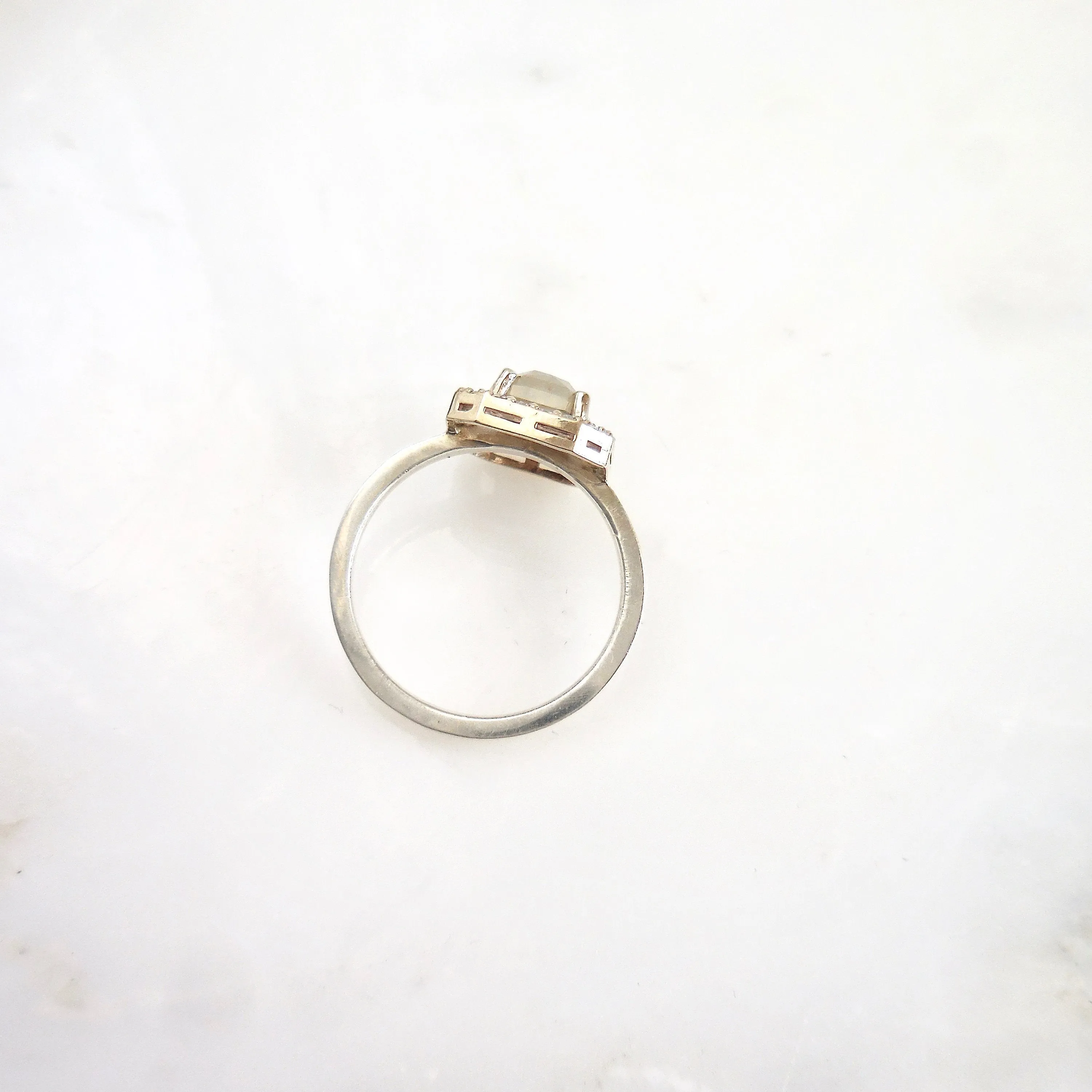 Gray Rose Cut Diamond Halo Ring - Unique Women's Diamond Ring - Rustic Diamond Ring