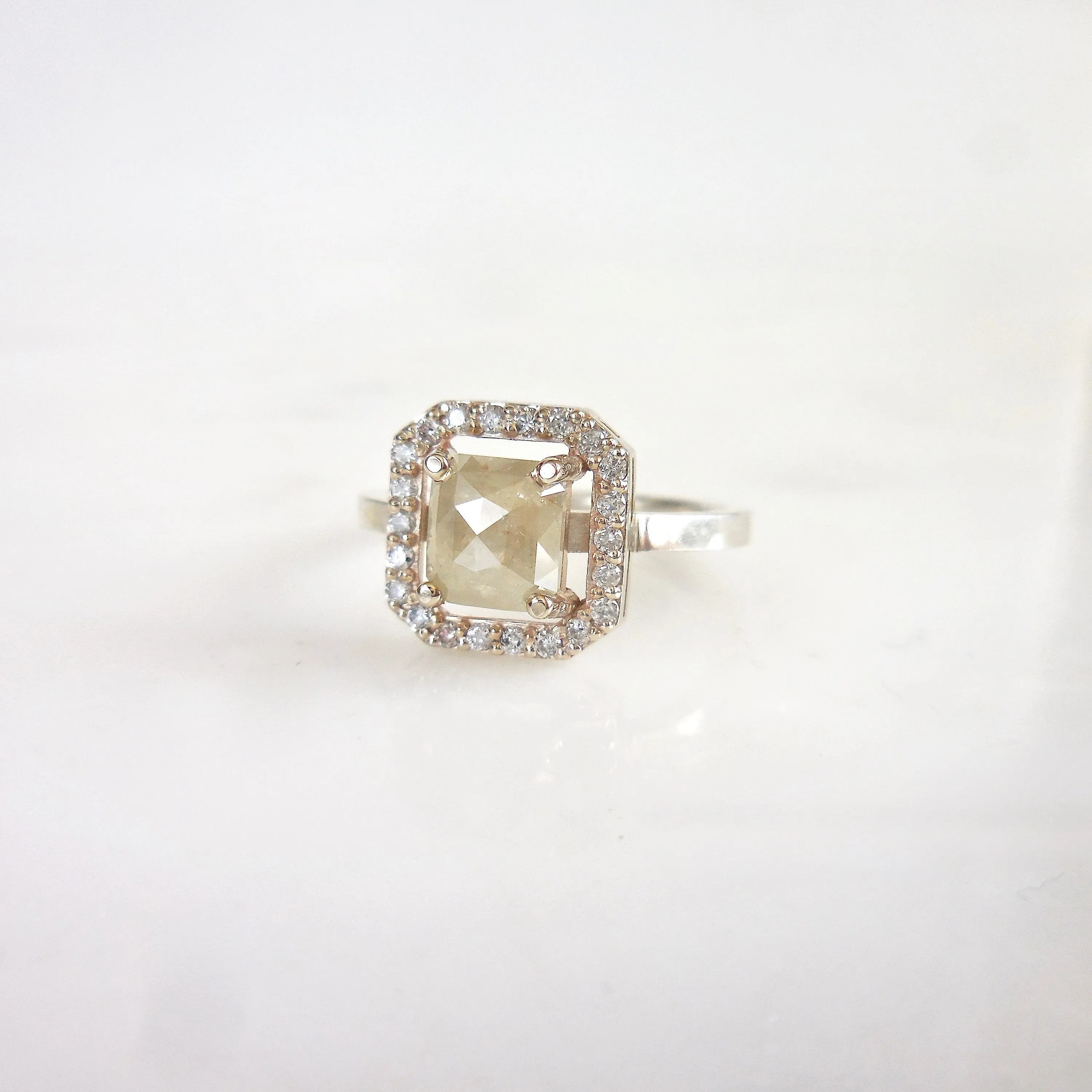 Gray Rose Cut Diamond Halo Ring - Unique Women's Diamond Ring - Rustic Diamond Ring