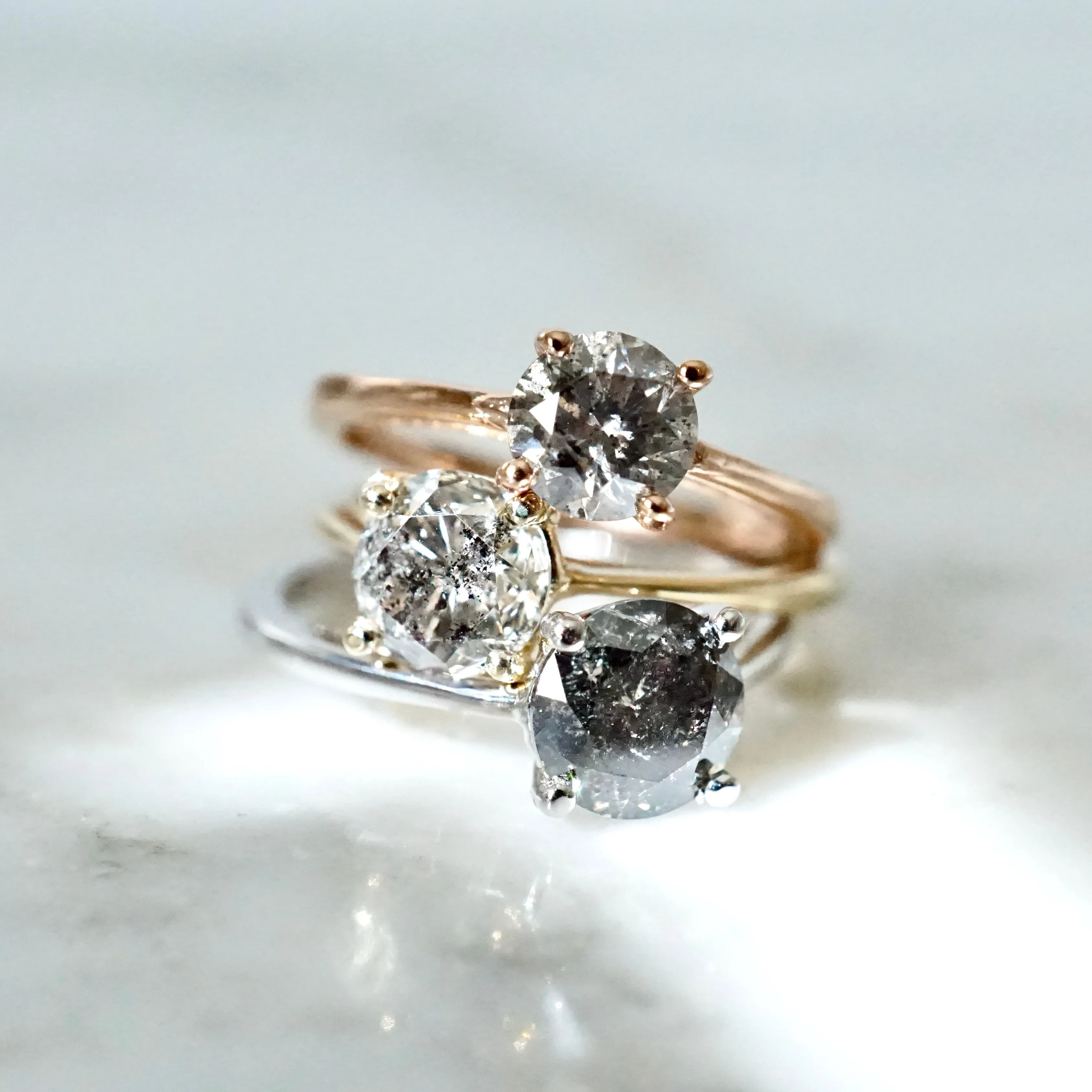 Gray Salt and Pepper Diamond Ring Rose Gold - Rose Gold Diamond Engagement Ring