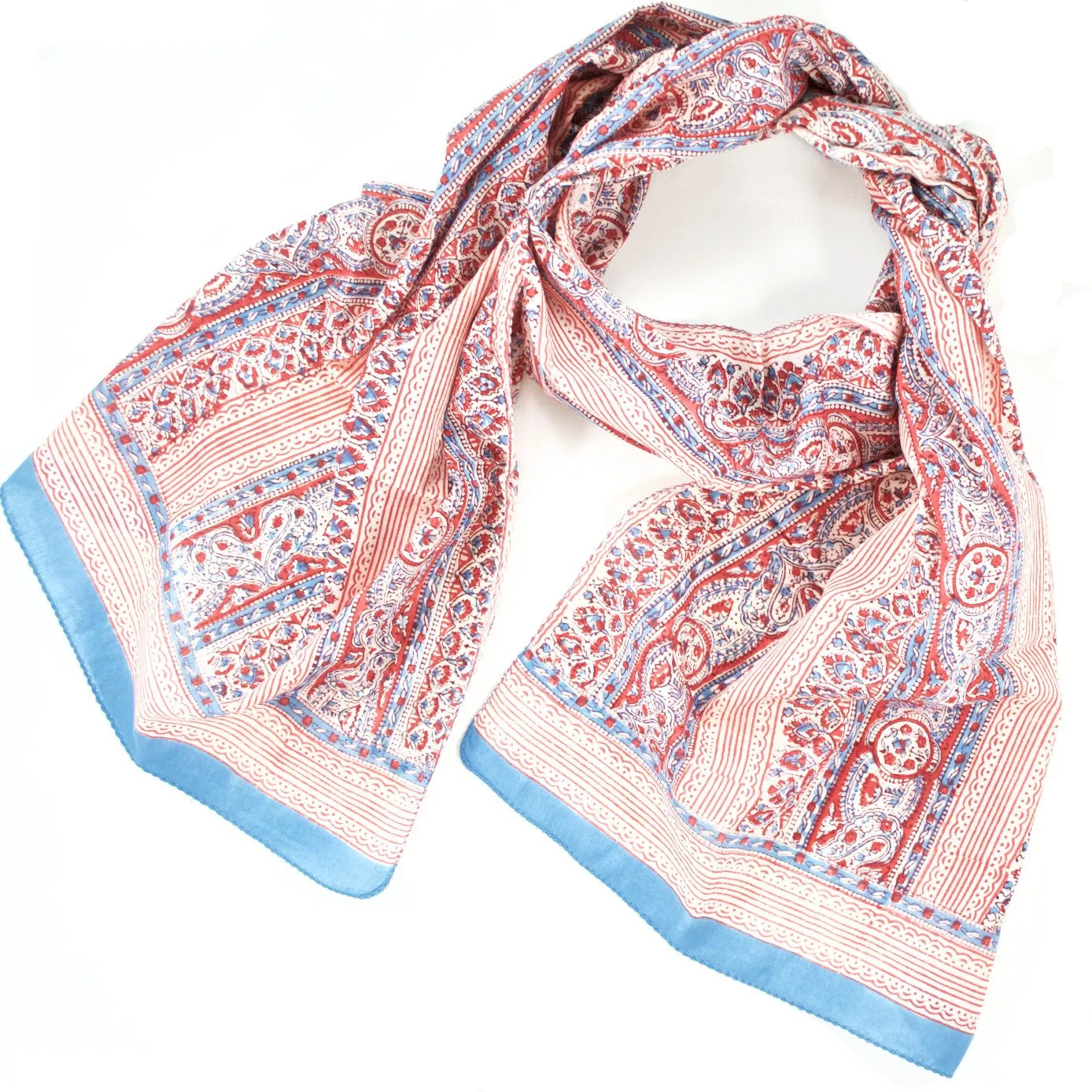 Hand Block Printed Scarf by Anokhi - Seaside Stripe