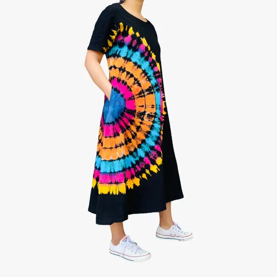 Hand Tyedye  Cotton Jersey Dress, Festival Maxi Dress,Boho Free Size Dress,Colorful Dress, Hippie Fashion,Sundress,Long Tiedye Loose Dress