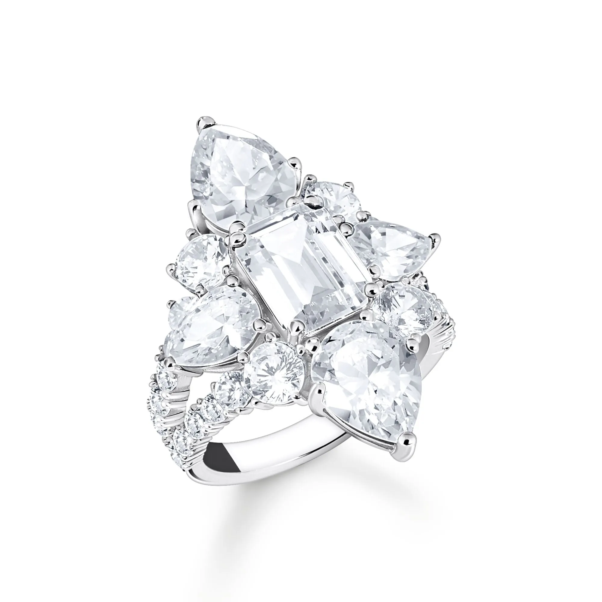 Heritage Glam cocktail ring with white zirconia stones