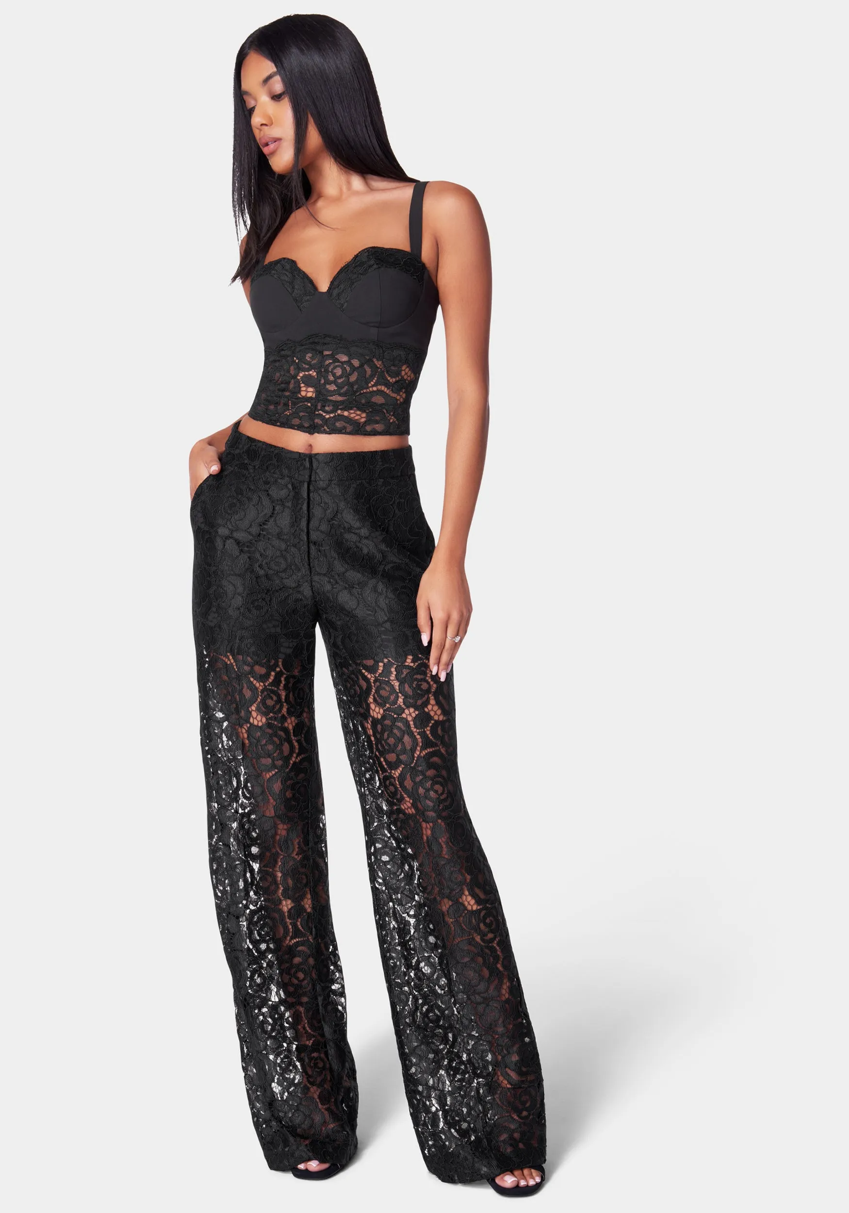 High Waist Wide Leg Lace Pant