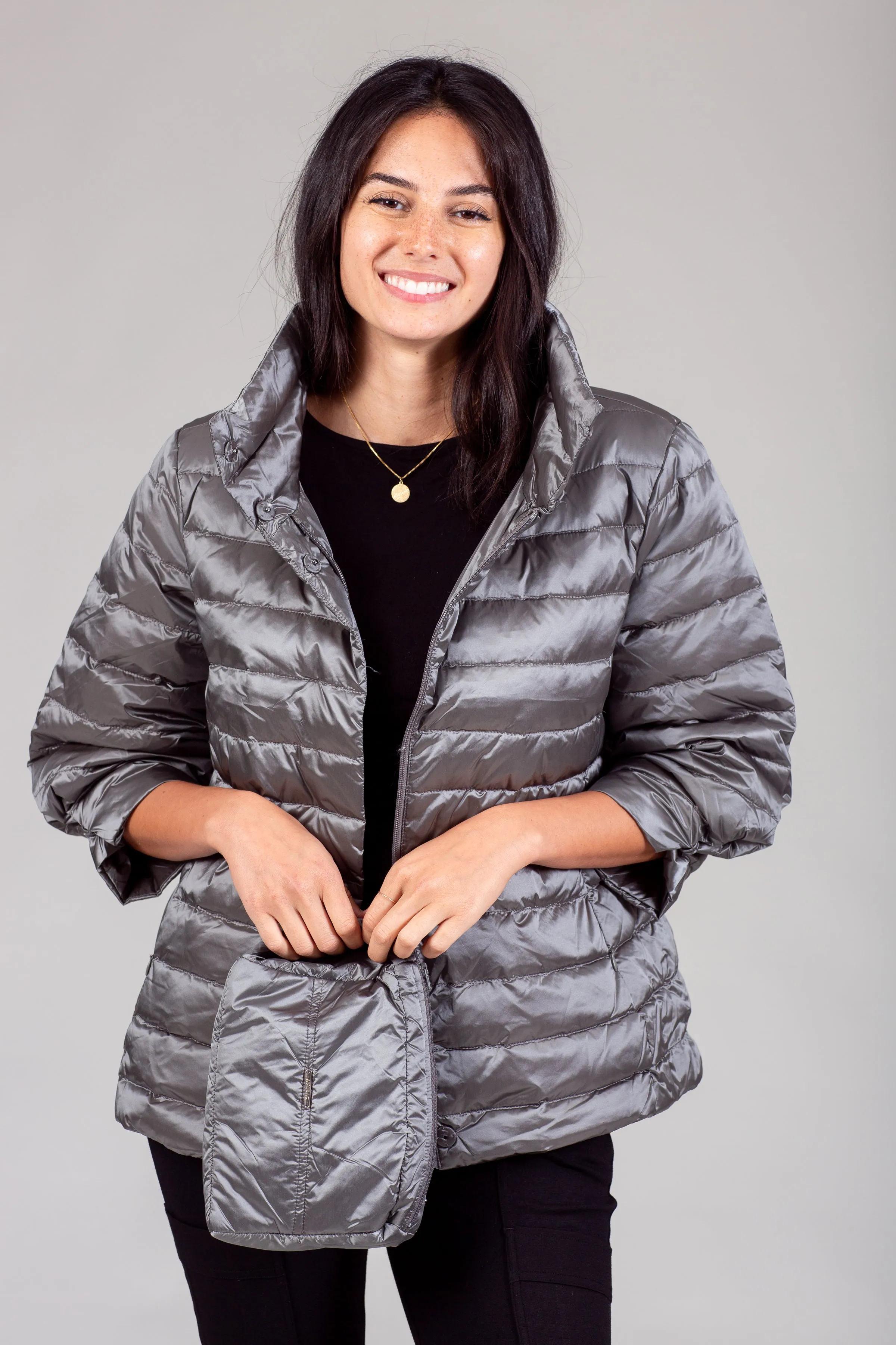 Iridescent Crop Sleeve Puffer Jacket