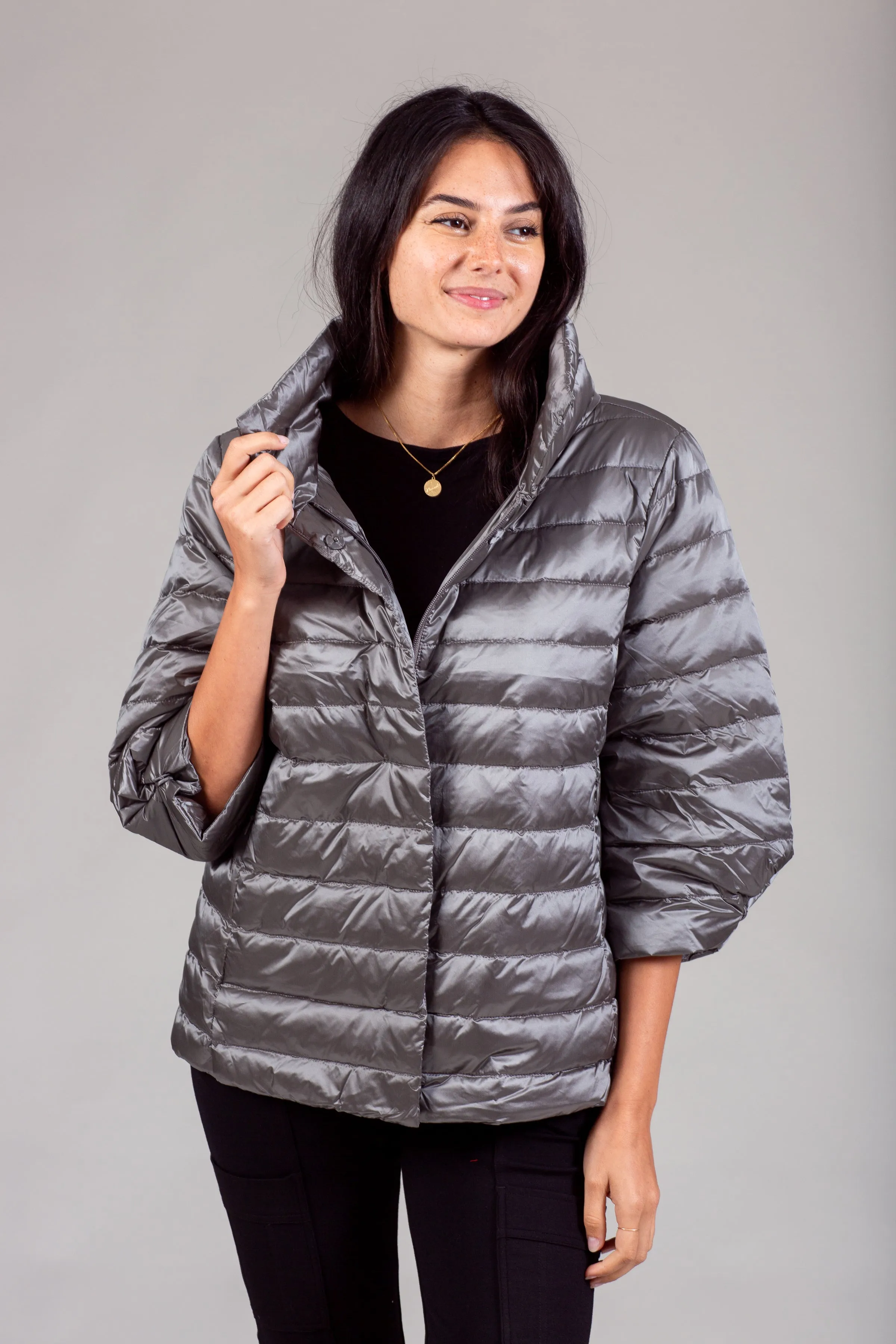 Iridescent Crop Sleeve Puffer Jacket