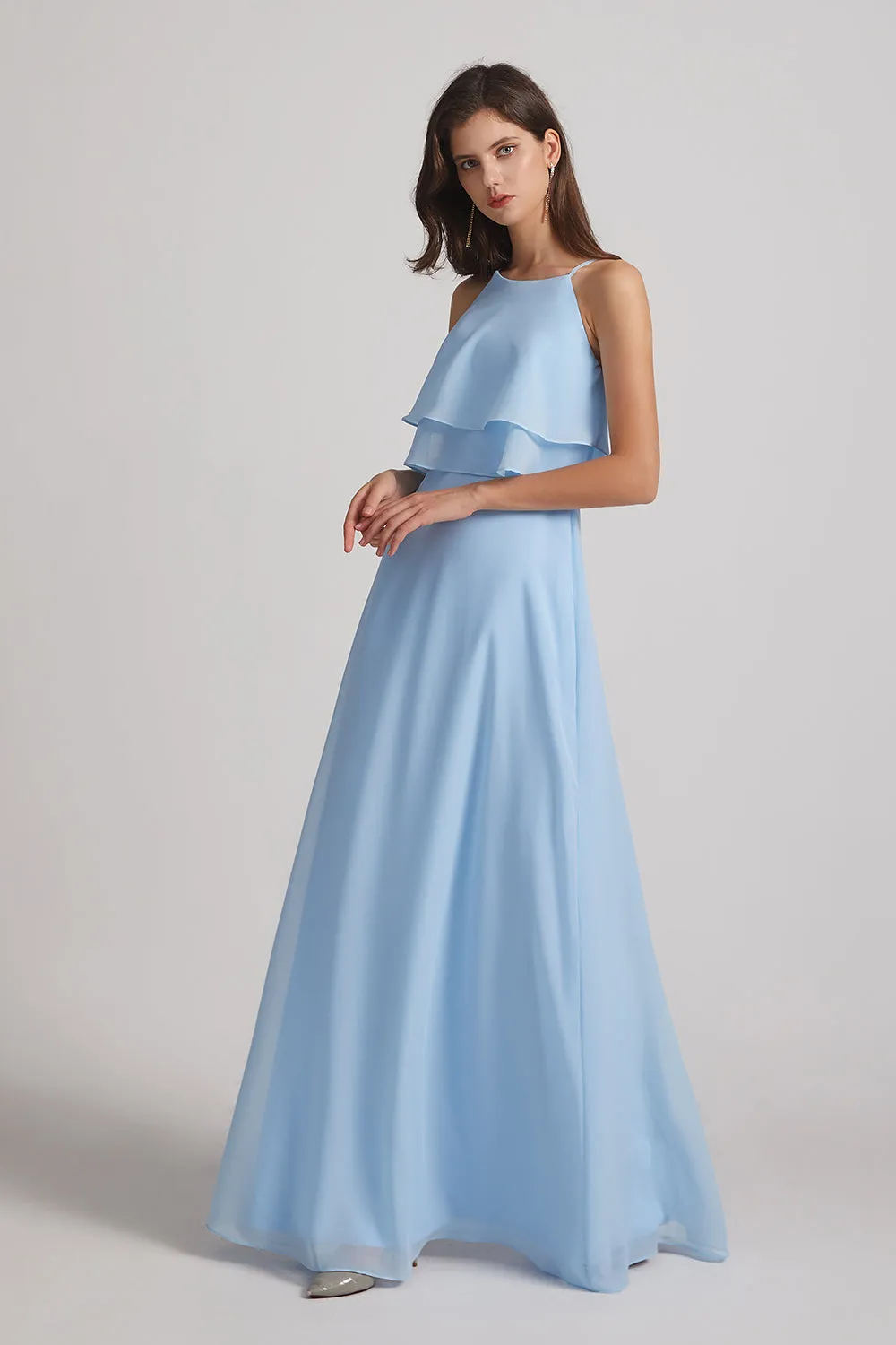 Jewel Ruffle Tiered Sleeveless Chiffon Maxi Dresses (AF0088)