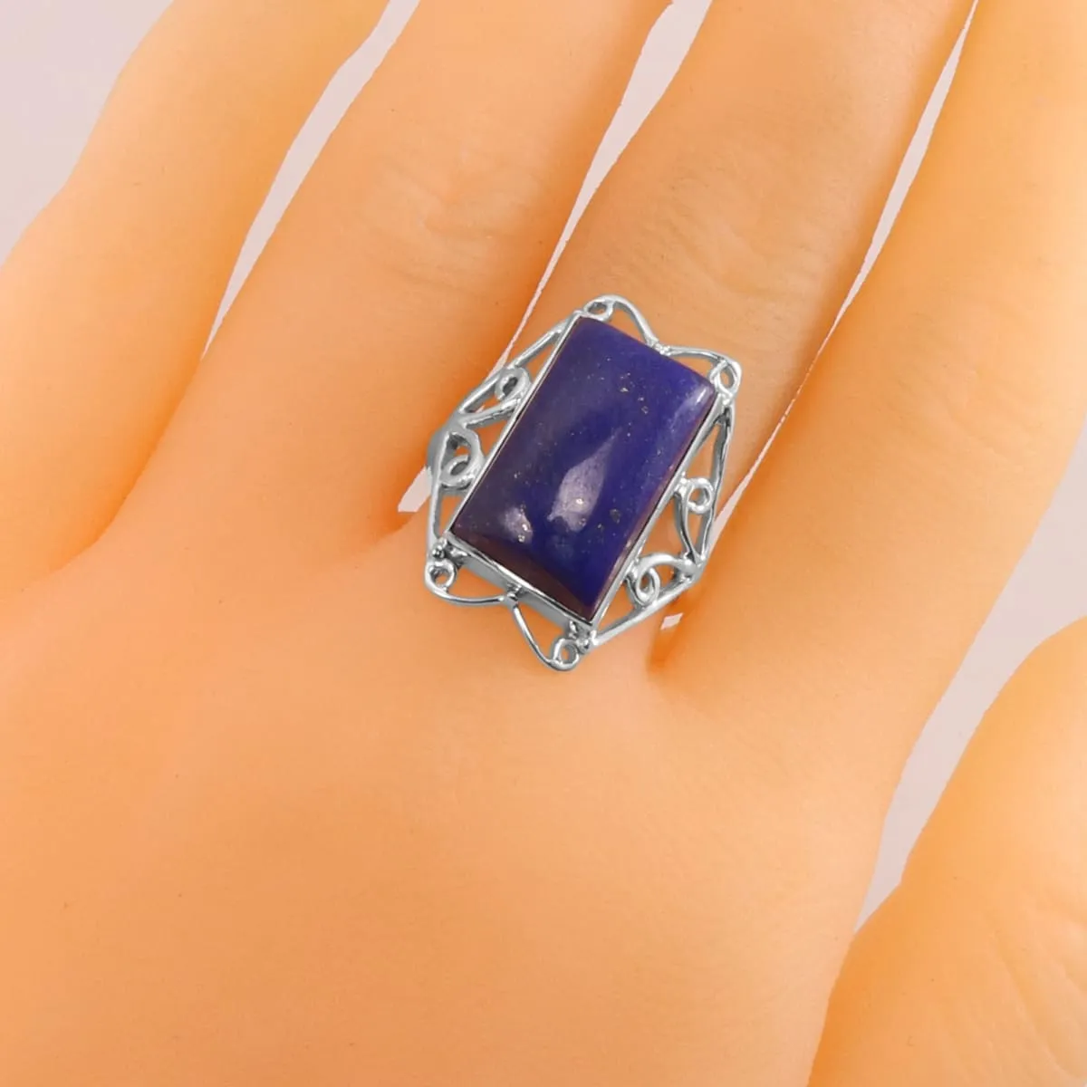 Lapis Lazuli Sterling Silver Ring, Handmade Filigree Design Lapis Ring, 925 Silver Blue Lapis Ring, Blue Stone Ring, Birthstone Jewelry