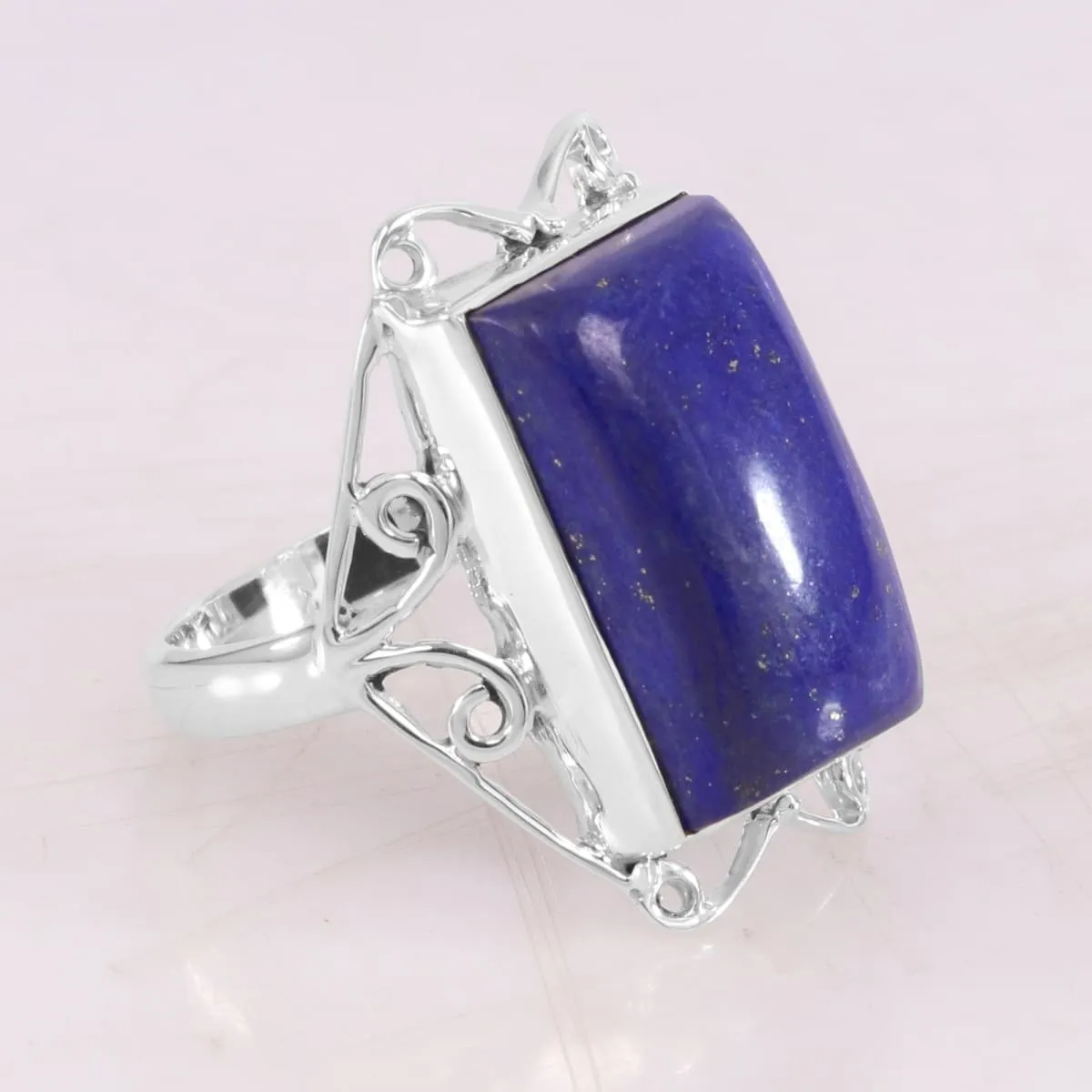 Lapis Lazuli Sterling Silver Ring, Handmade Filigree Design Lapis Ring, 925 Silver Blue Lapis Ring, Blue Stone Ring, Birthstone Jewelry