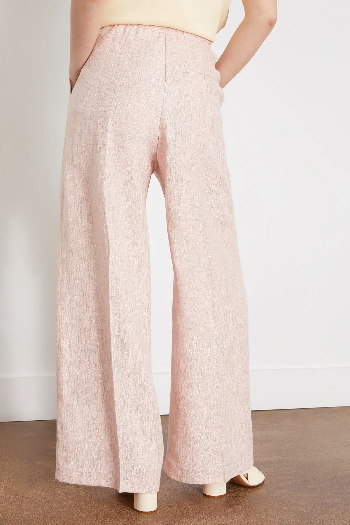 Linen Lurex Micro Herringbone Wide Leg Pants in Petalo