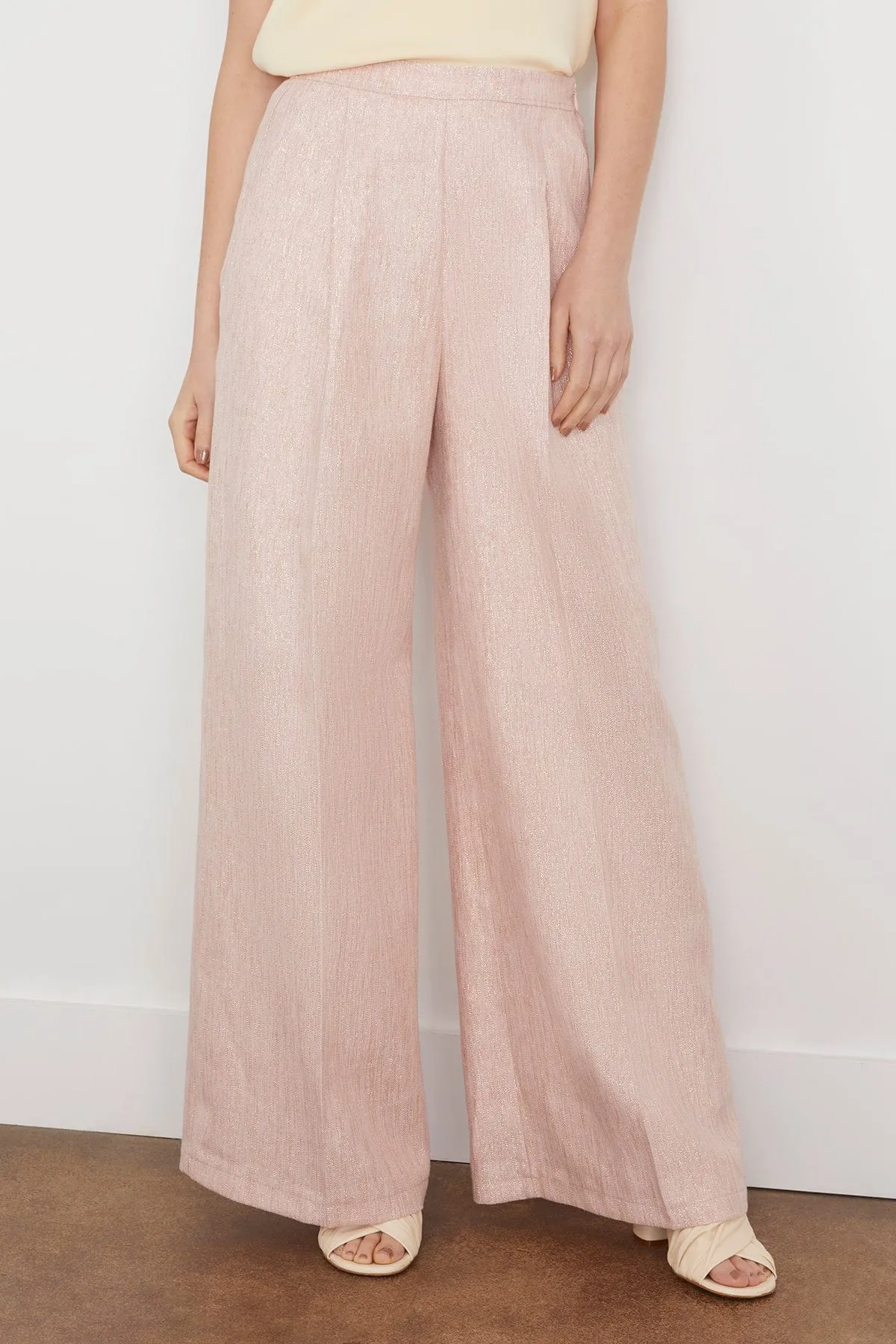 Linen Lurex Micro Herringbone Wide Leg Pants in Petalo