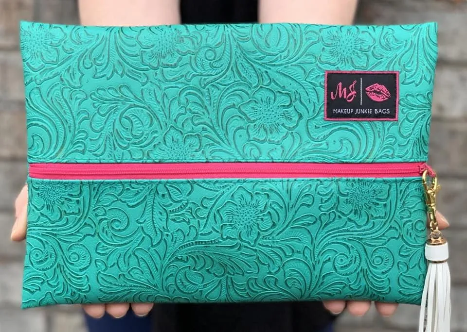 Makeup Junkie Bag - Turquoise Dream Hot Pink Zipper Cheetah Interior [Pre-Order]