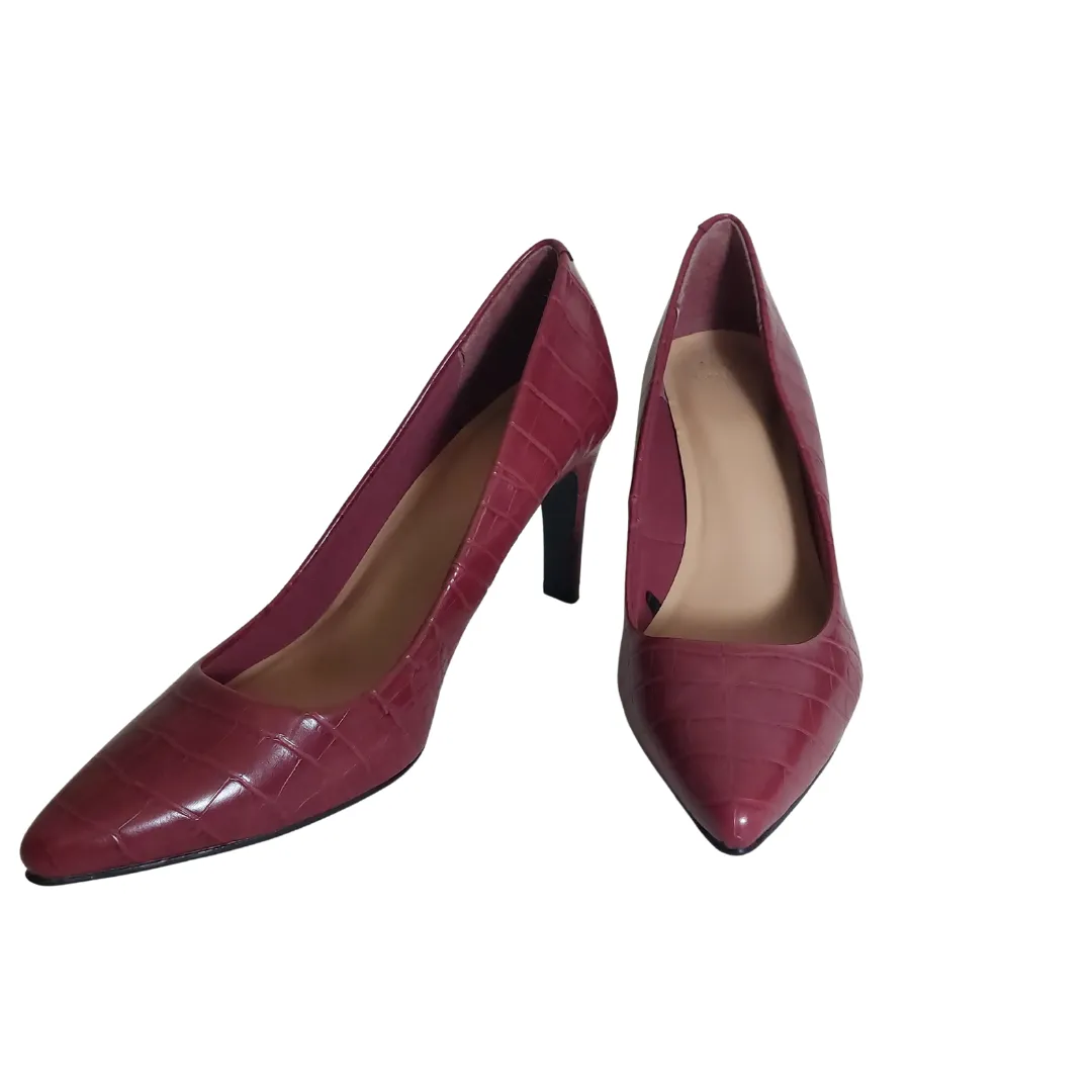 Marks & Spencer Maroon Croc-textured Pumps | Like New |