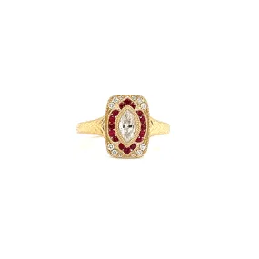 Marquise Diamond Ring with 0.23ctw of Rubies in 14K Yellow Gold