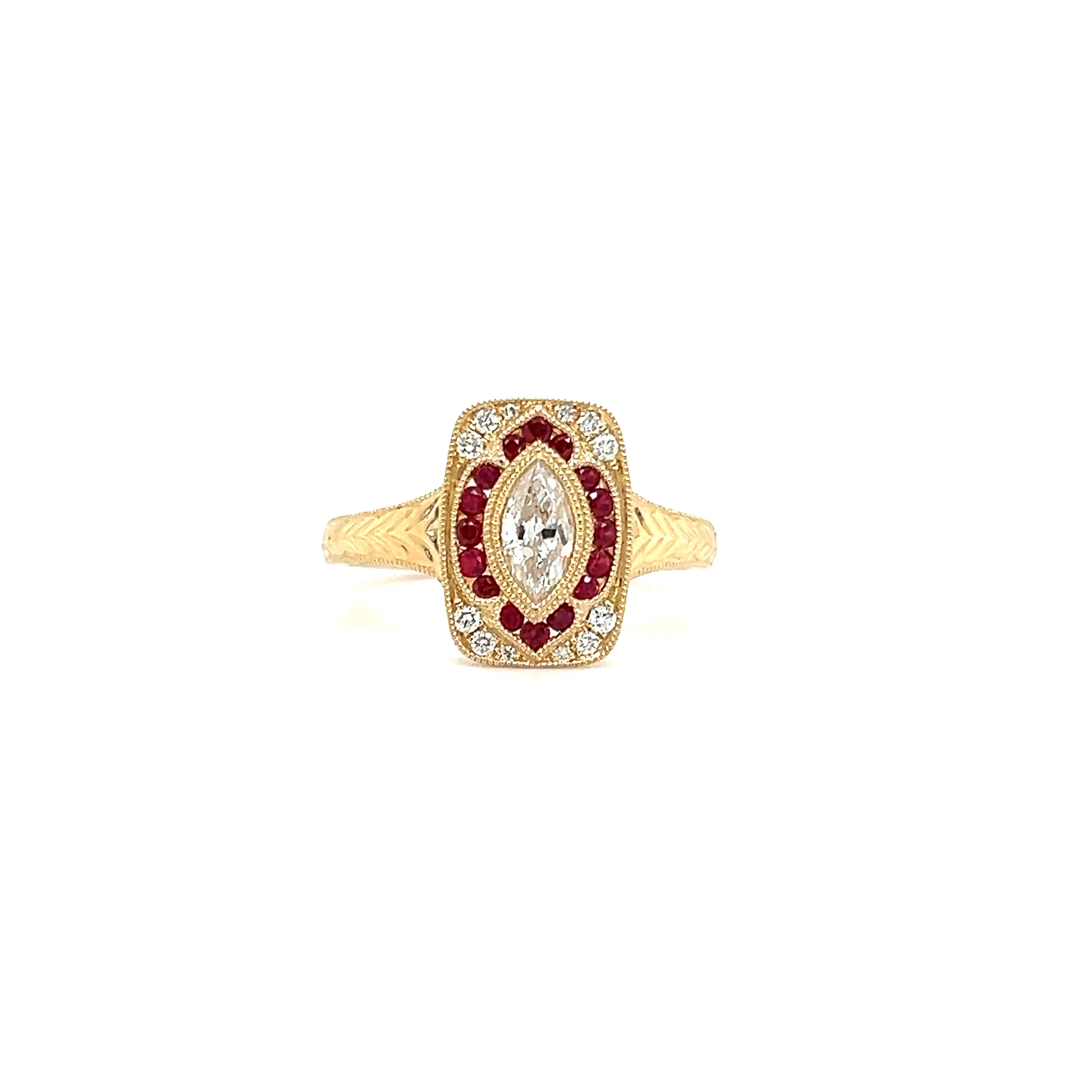 Marquise Diamond Ring with 0.23ctw of Rubies in 14K Yellow Gold