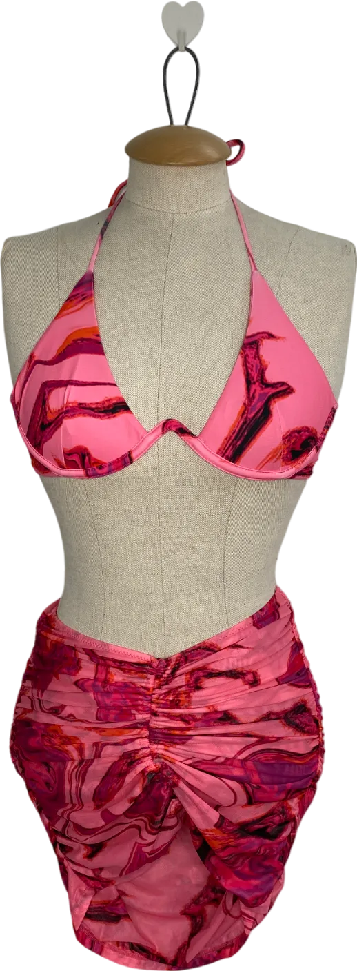 Mars the Label Pink Marble Print Bikini Set With Sleeves UK 8