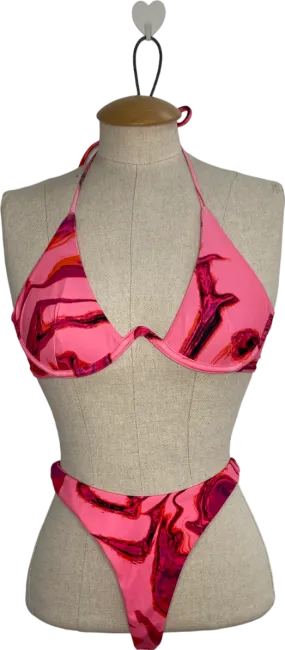 Mars the Label Pink Marble Print Bikini Set With Sleeves UK 8