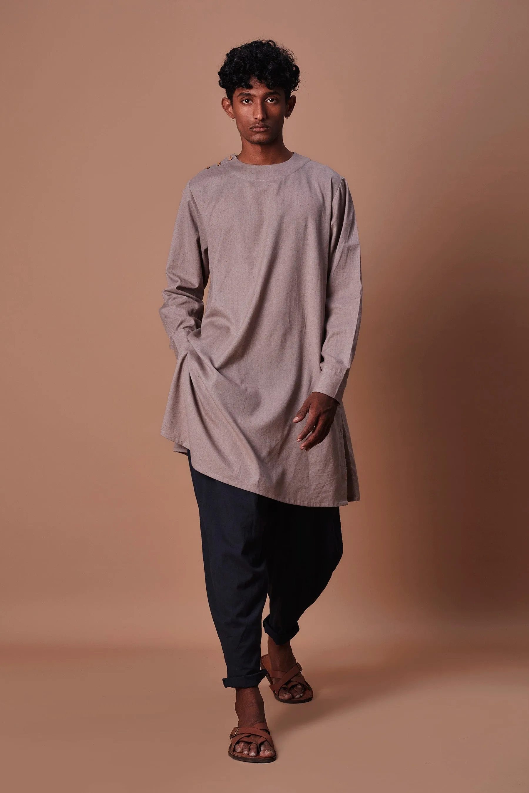 Mati Grey Side Buttoned Kurta & Pant Set (2 PCS)