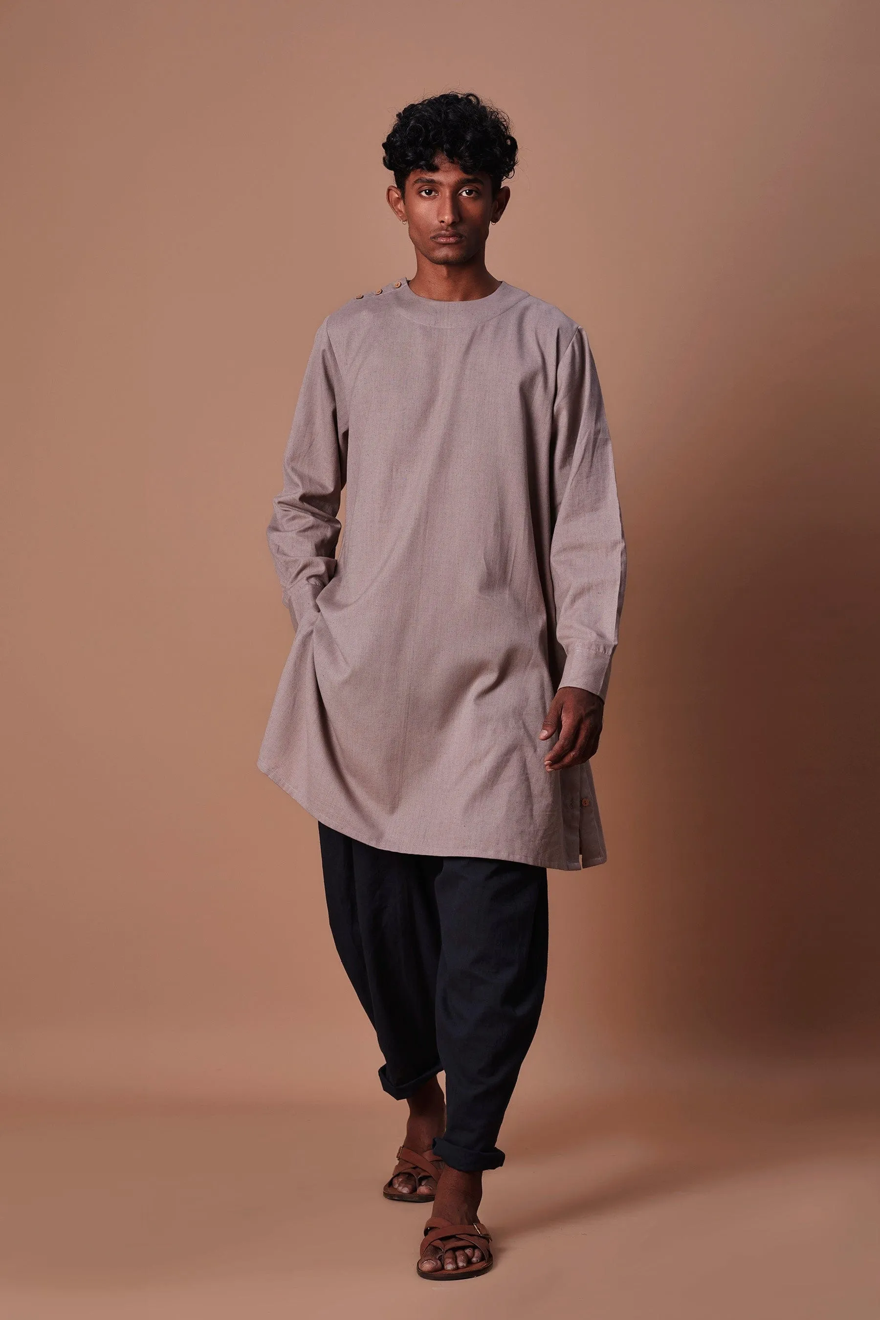 Mati Grey Side Buttoned Kurta & Pant Set (2 PCS)