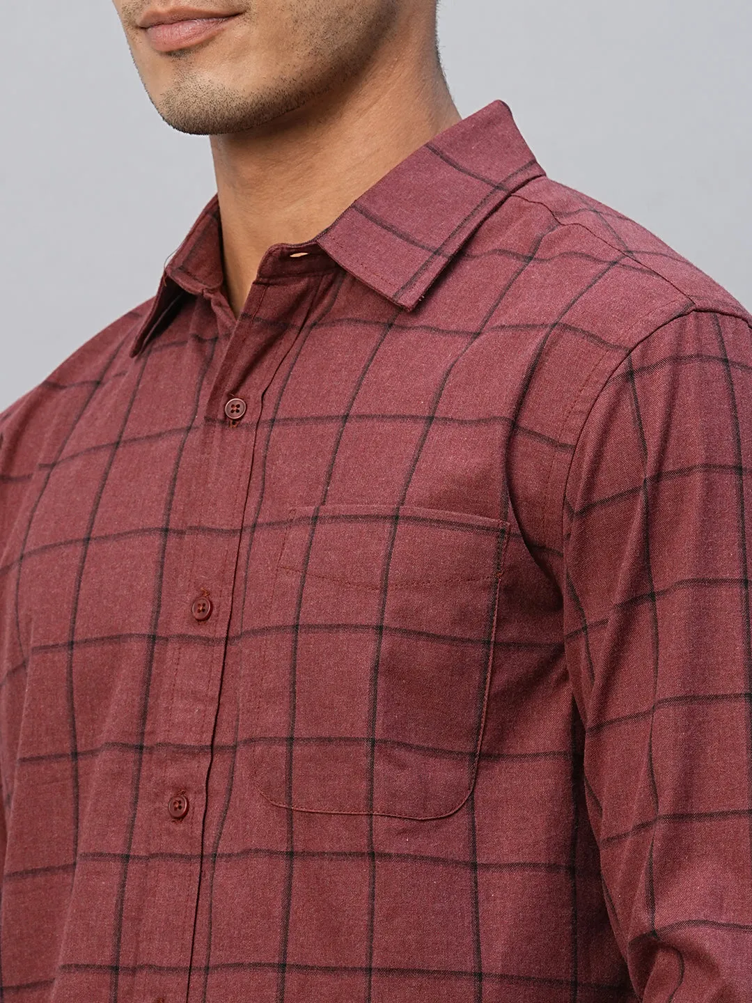 Men's Maroon Cotton Regular Fit Shirt