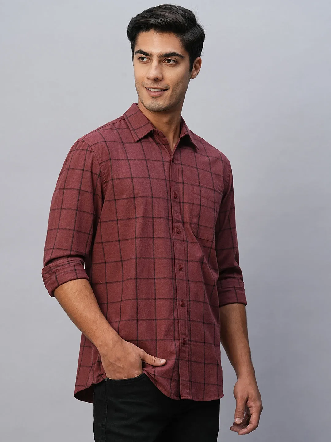 Men's Maroon Cotton Regular Fit Shirt