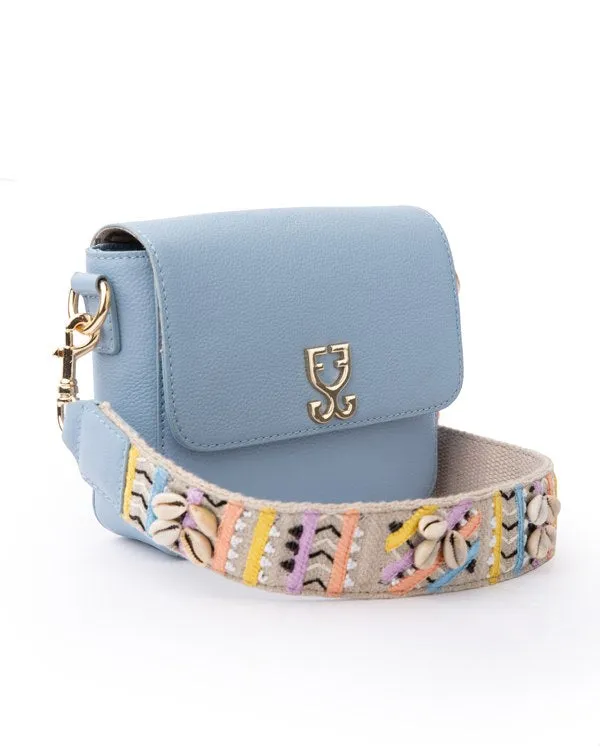 Mini Goblet Crossbody Leather : Stone Blue with Embroidered Strap