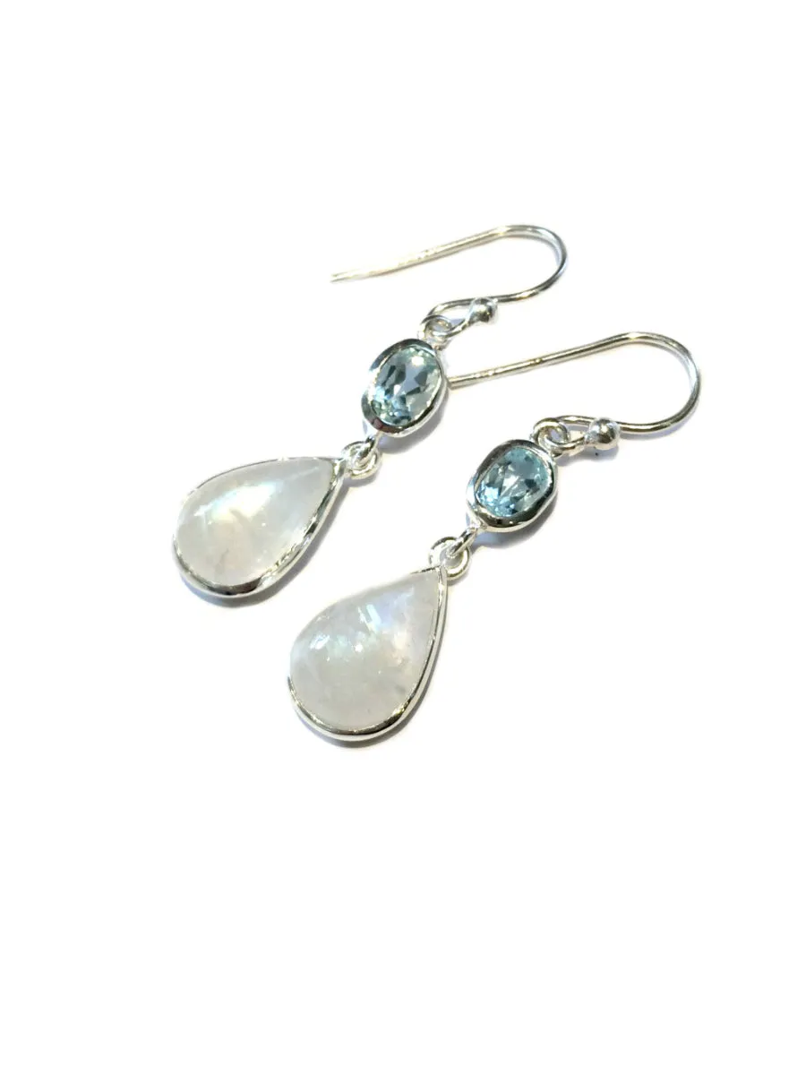 Moonstone & Blue Topaz Dangles