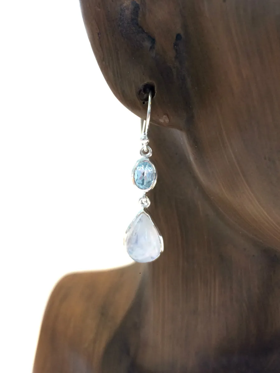 Moonstone & Blue Topaz Dangles