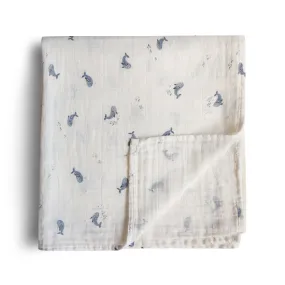 Muslin Swaddle Blanket Organic Cotton (Whales)