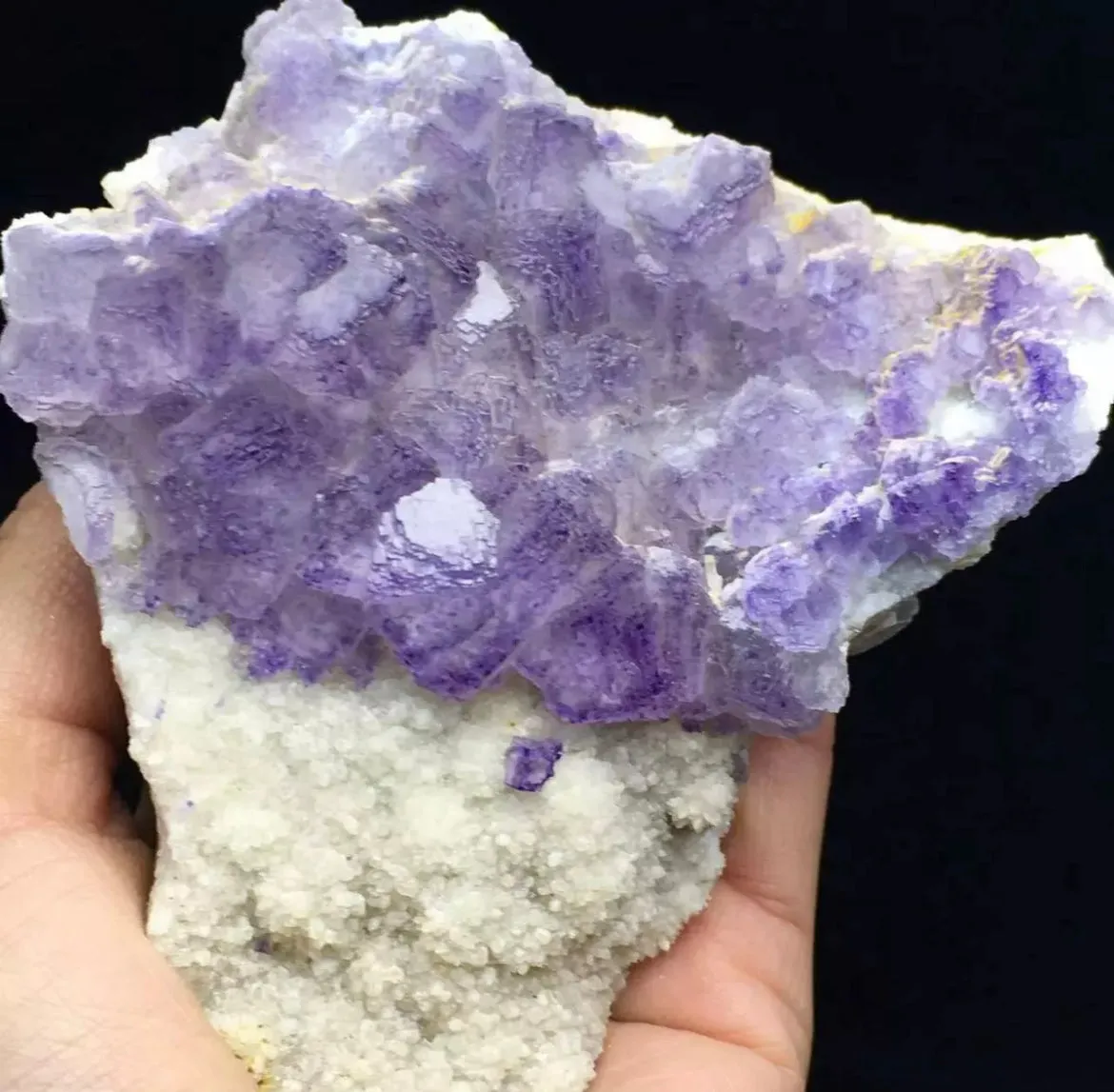 Natural Purple Edge Fluorite Crystal & White Calcite rough form Mineral Specimen