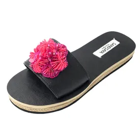 Noho Pink Flower - Sequence Embroidered Waterproof Espadrille Flat